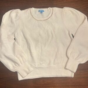 Draper James White Sweater with Chain Accent